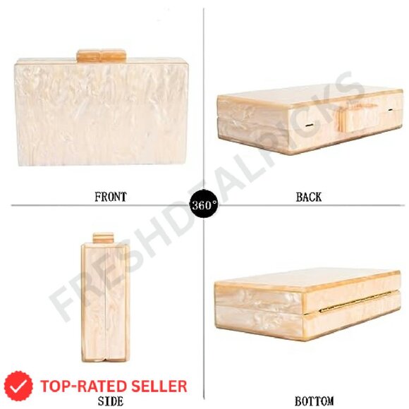Acrylic Marble Clutch Evening Bag Elegant Prom Wedding Party Handbag - Picture 5 of 8